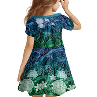 Pacific Beauty Girl Family Matching Summer Maxi Dress and Hawaiian Shirt Blue Polyneisan Tribal Vintage Motif