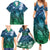 Pacific Beauty Girl Family Matching Summer Maxi Dress and Hawaiian Shirt Blue Polyneisan Tribal Vintage Motif