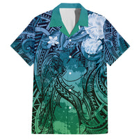 Pacific Beauty Girl Family Matching Summer Maxi Dress and Hawaiian Shirt Blue Polyneisan Tribal Vintage Motif