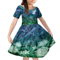 Pacific Beauty Girl Family Matching Tank Maxi Dress and Hawaiian Shirt Blue Polyneisan Tribal Vintage Motif