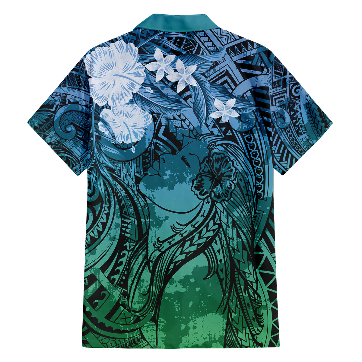 Pacific Beauty Girl Family Matching Tank Maxi Dress and Hawaiian Shirt Blue Polyneisan Tribal Vintage Motif