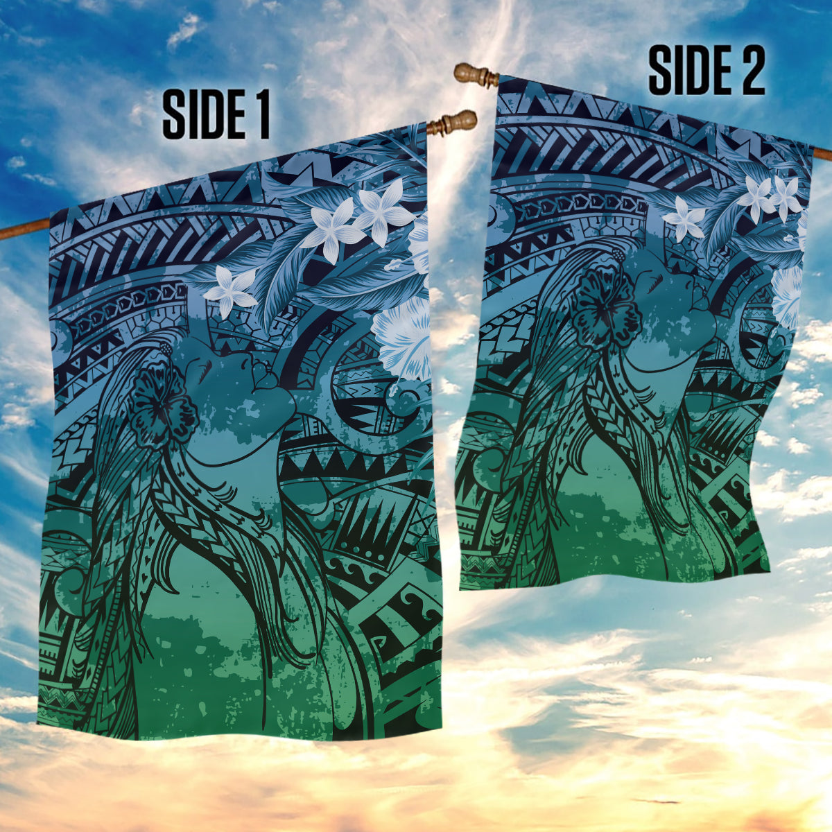 Pacific Beauty Girl Garden Flag Blue Polyneisan Tribal Vintage Motif LT9 - Polynesian Pride