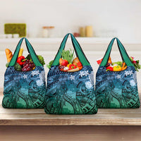 Pacific Beauty Girl Grocery Bag Blue Polyneisan Tribal Vintage Motif LT9 3-pack One Size Blue - Polynesian Pride