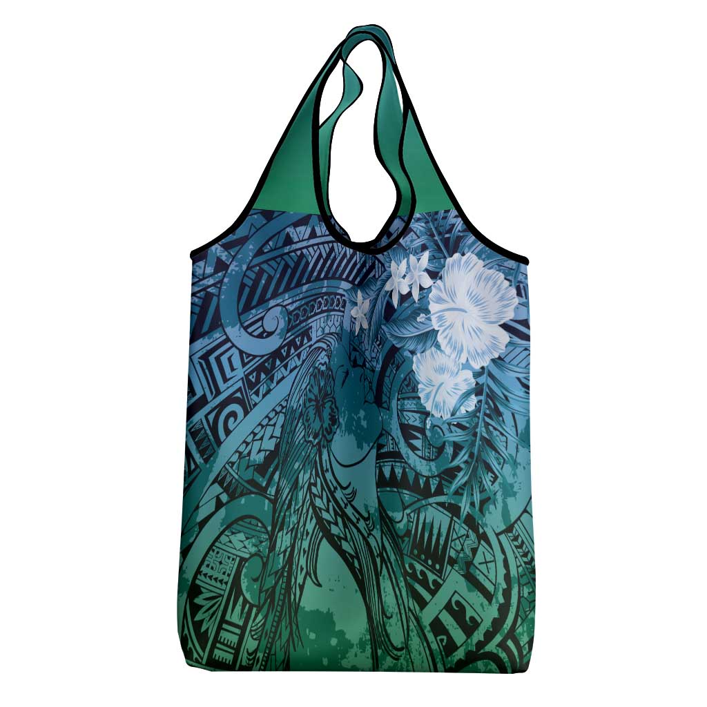 Pacific Beauty Girl Grocery Bag Blue Polyneisan Tribal Vintage Motif LT9 - Polynesian Pride
