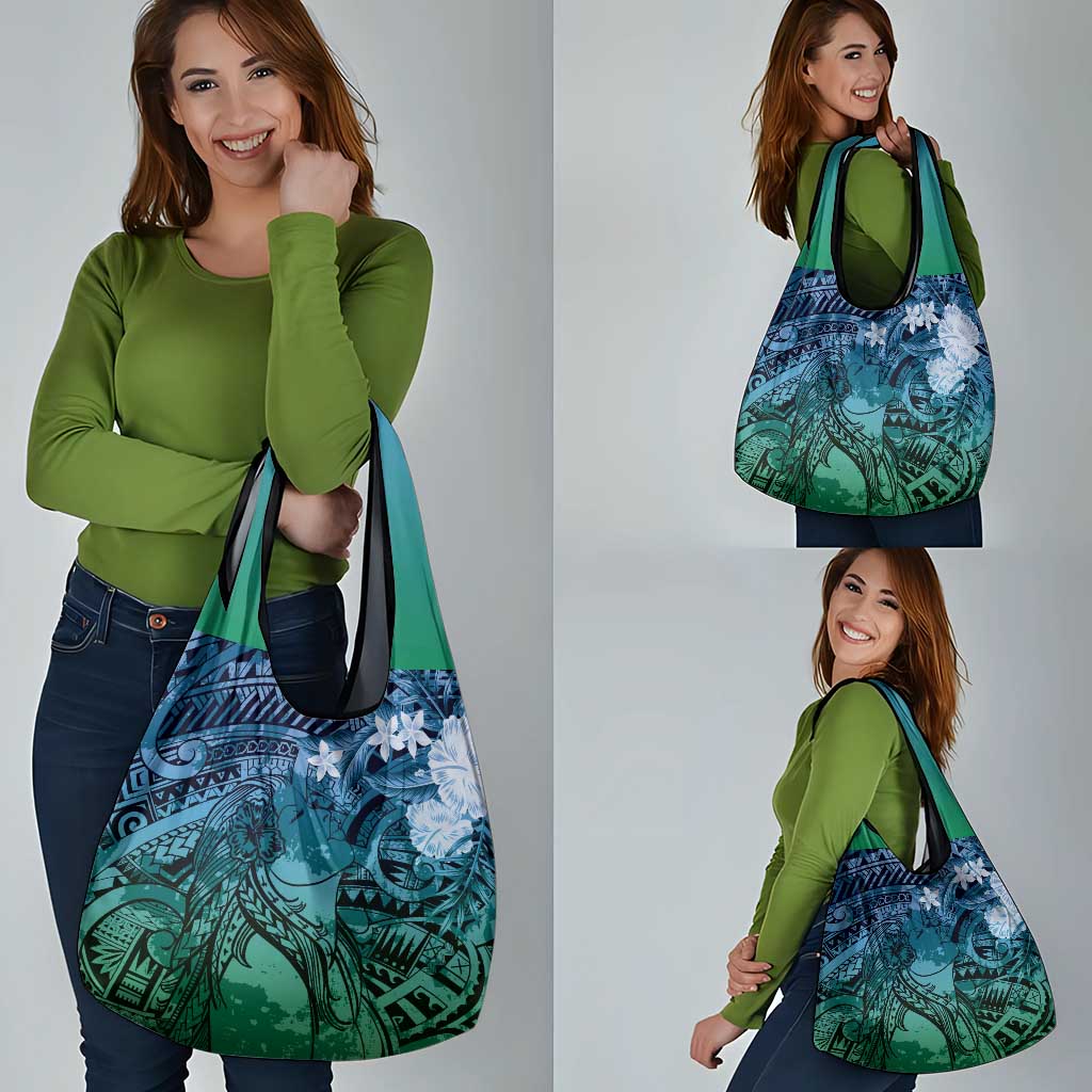 Pacific Beauty Girl Grocery Bag Blue Polyneisan Tribal Vintage Motif LT9 - Polynesian Pride