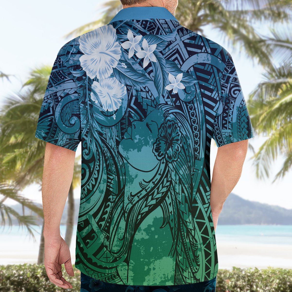 Pacific Beauty Girl Hawaiian Shirt Blue Polyneisan Tribal Vintage Motif LT9 - Polynesian Pride