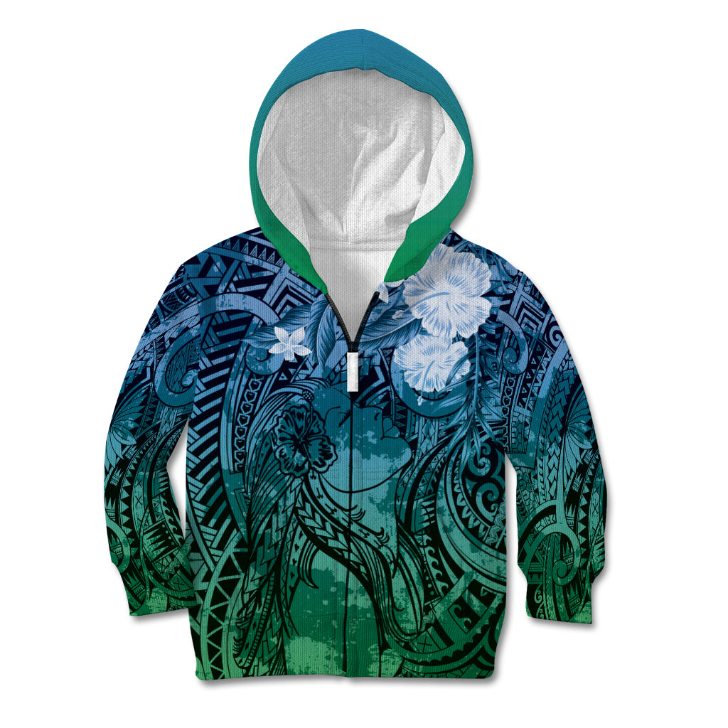 Pacific Beauty Girl Kid Hoodie Blue Polyneisan Tribal Vintage Motif