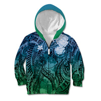 Pacific Beauty Girl Kid Hoodie Blue Polyneisan Tribal Vintage Motif
