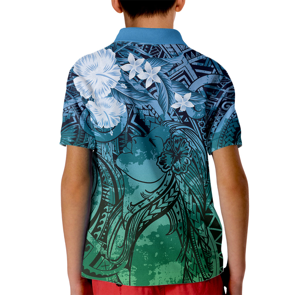 Pacific Beauty Girl Kid Polo Shirt Blue Polyneisan Tribal Vintage Motif