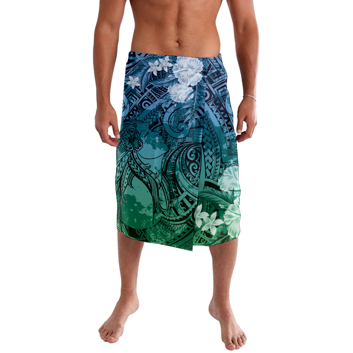 Pacific Beauty Girl Lavalava Blue Polyneisan Tribal Vintage Motif LT9 Blue - Polynesian Pride