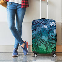 Pacific Beauty Girl Luggage Cover Blue Polyneisan Tribal Vintage Motif