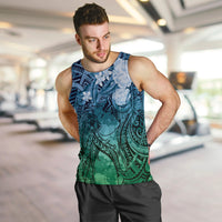 Pacific Beauty Girl Men Tank Top Blue Polyneisan Tribal Vintage Motif LT9 Blue - Polynesian Pride