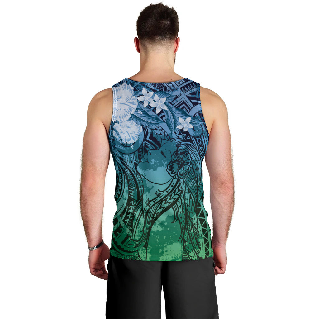 Pacific Beauty Girl Men Tank Top Blue Polyneisan Tribal Vintage Motif LT9 - Polynesian Pride