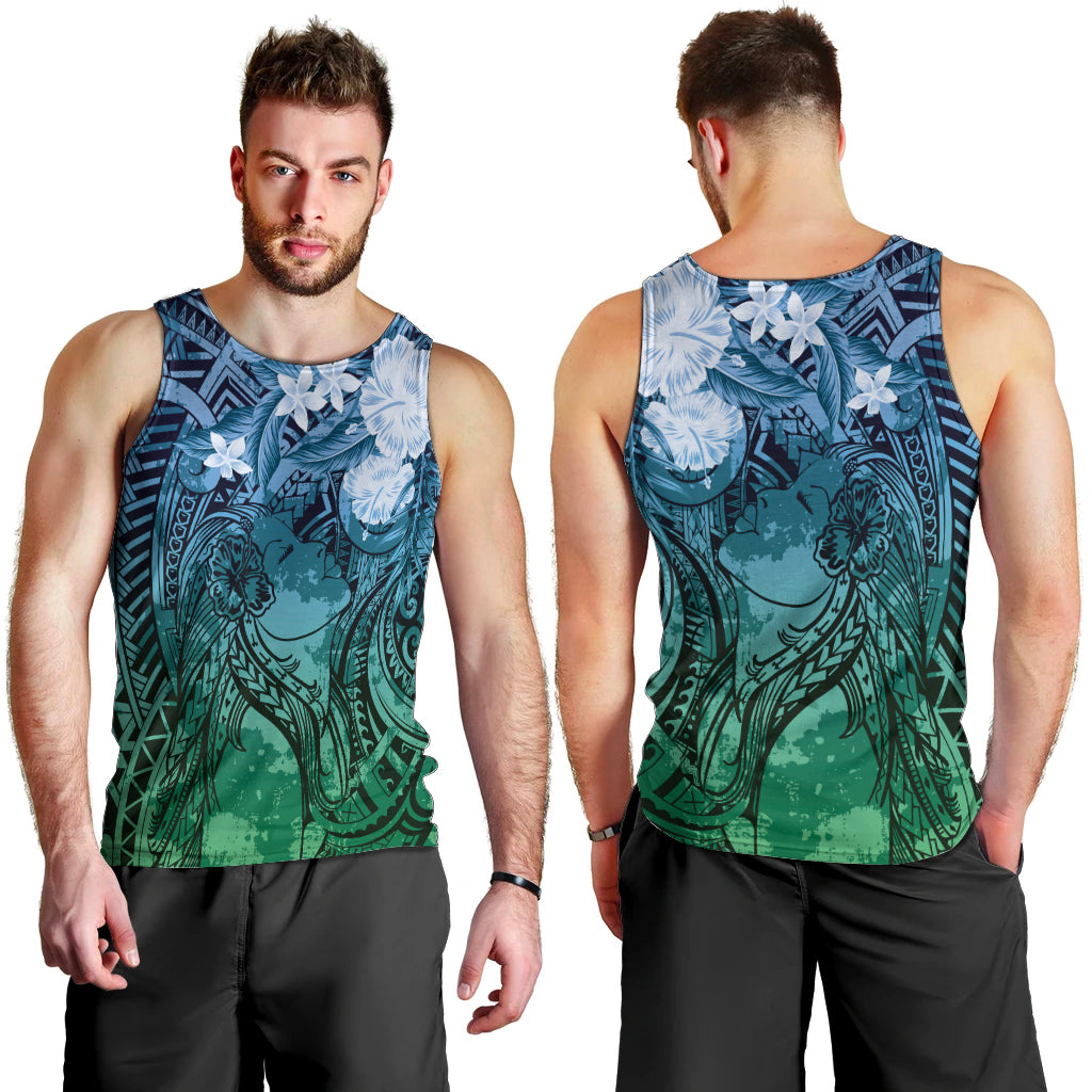 Pacific Beauty Girl Men Tank Top Blue Polyneisan Tribal Vintage Motif LT9 - Polynesian Pride