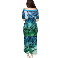 Pacific Beauty Girl Puletasi Blue Polyneisan Tribal Vintage Motif LT9 - Polynesian Pride