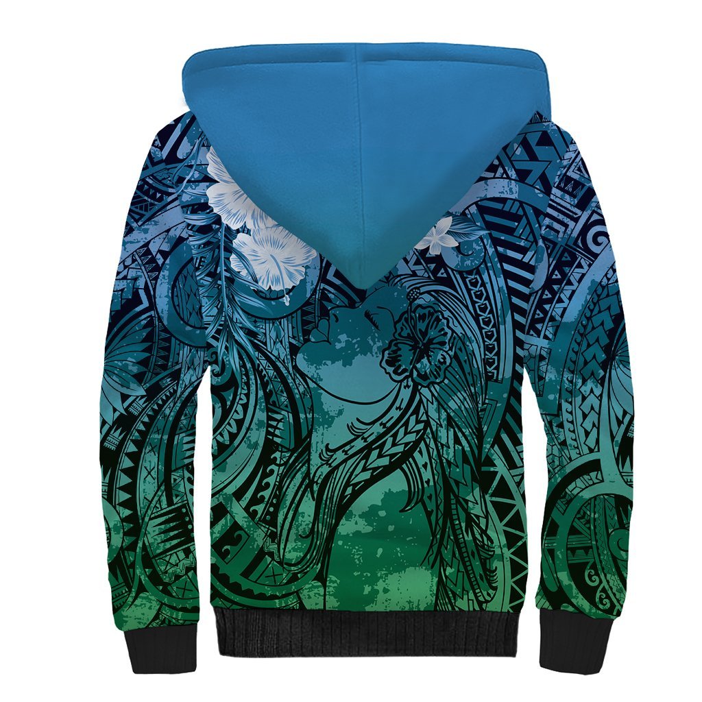 Pacific Beauty Girl Sherpa Hoodie Blue Polyneisan Tribal Vintage Motif LT9 - Polynesian Pride
