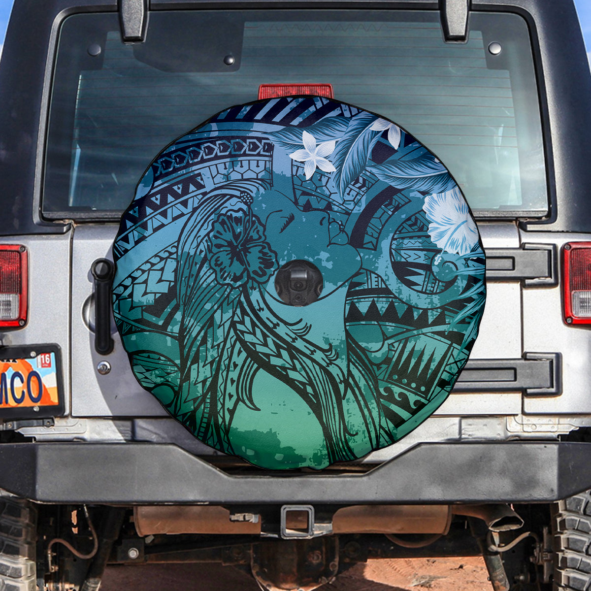 Pacific Beauty Girl Spare Tire Cover Blue Polyneisan Tribal Vintage Motif LT9 Blue - Polynesian Pride