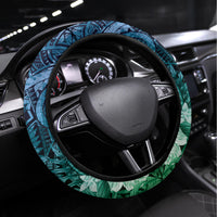 Pacific Beauty Girl Steering Wheel Cover Blue Polyneisan Tribal Vintage Motif LT9 Universal Fit Blue - Polynesian Pride