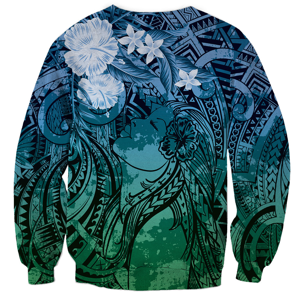 Pacific Beauty Girl Sweatshirt Blue Polyneisan Tribal Vintage Motif LT9 - Polynesian Pride
