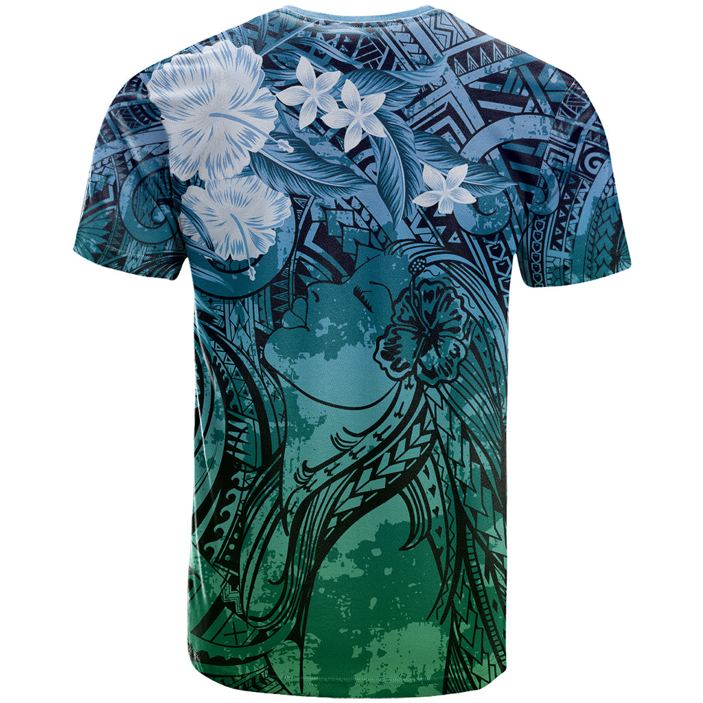 Pacific Beauty Girl T Shirt Blue Polyneisan Tribal Vintage Motif