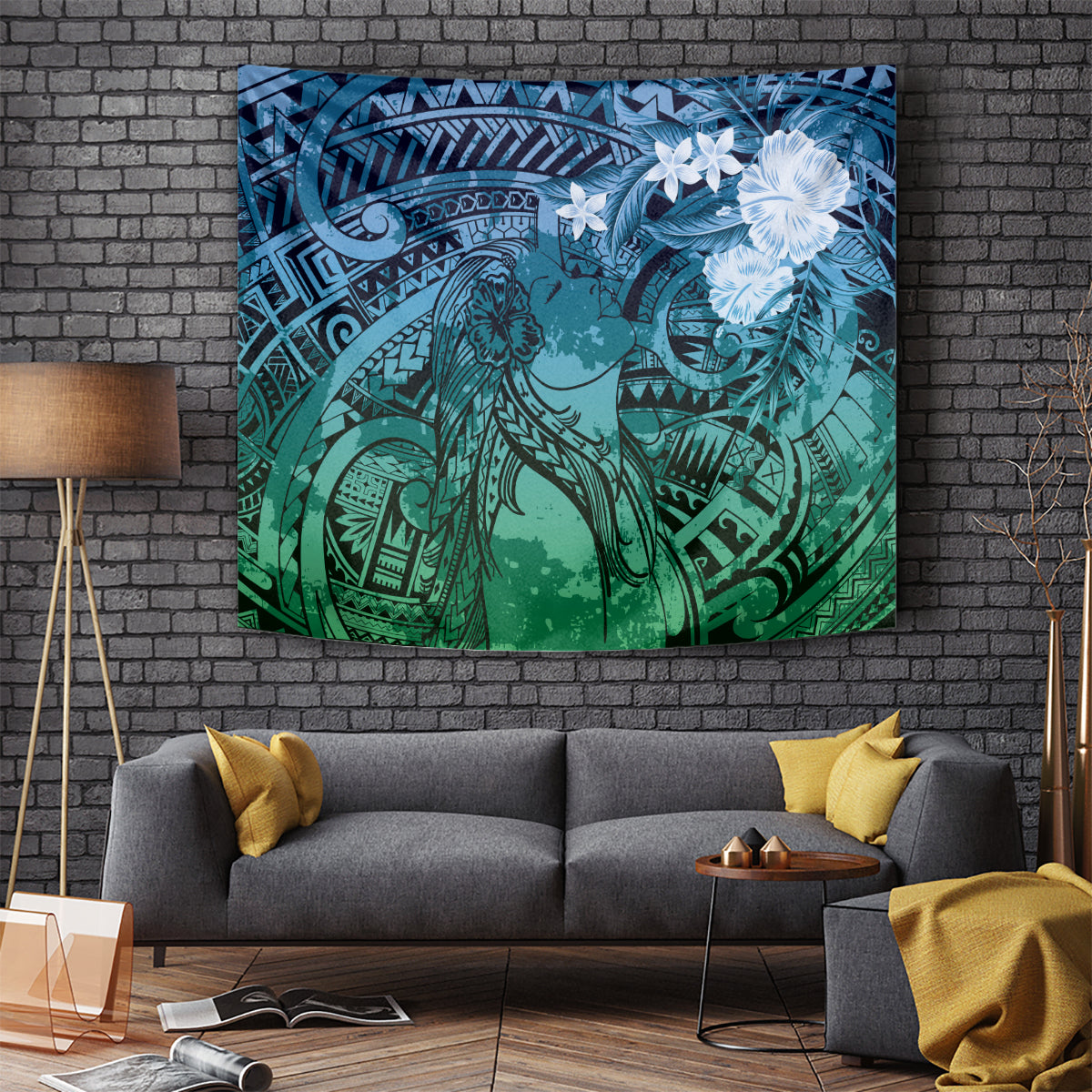 Pacific Beauty Girl Tapestry Blue Polyneisan Tribal Vintage Motif LT9 - Polynesian Pride