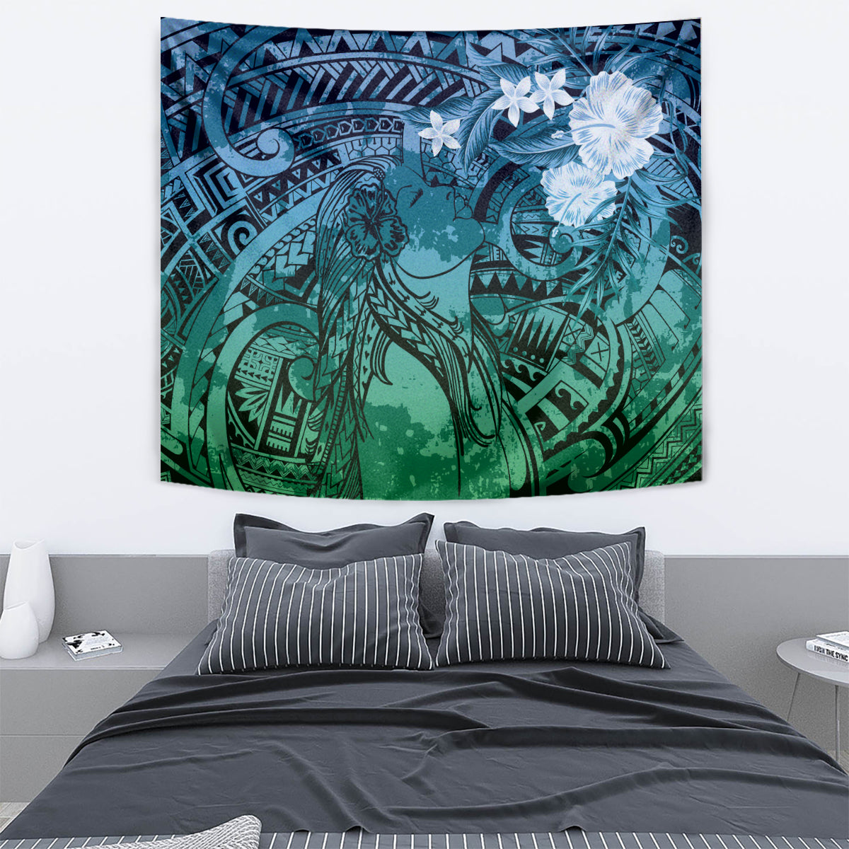 Pacific Beauty Girl Tapestry Blue Polyneisan Tribal Vintage Motif LT9 - Polynesian Pride