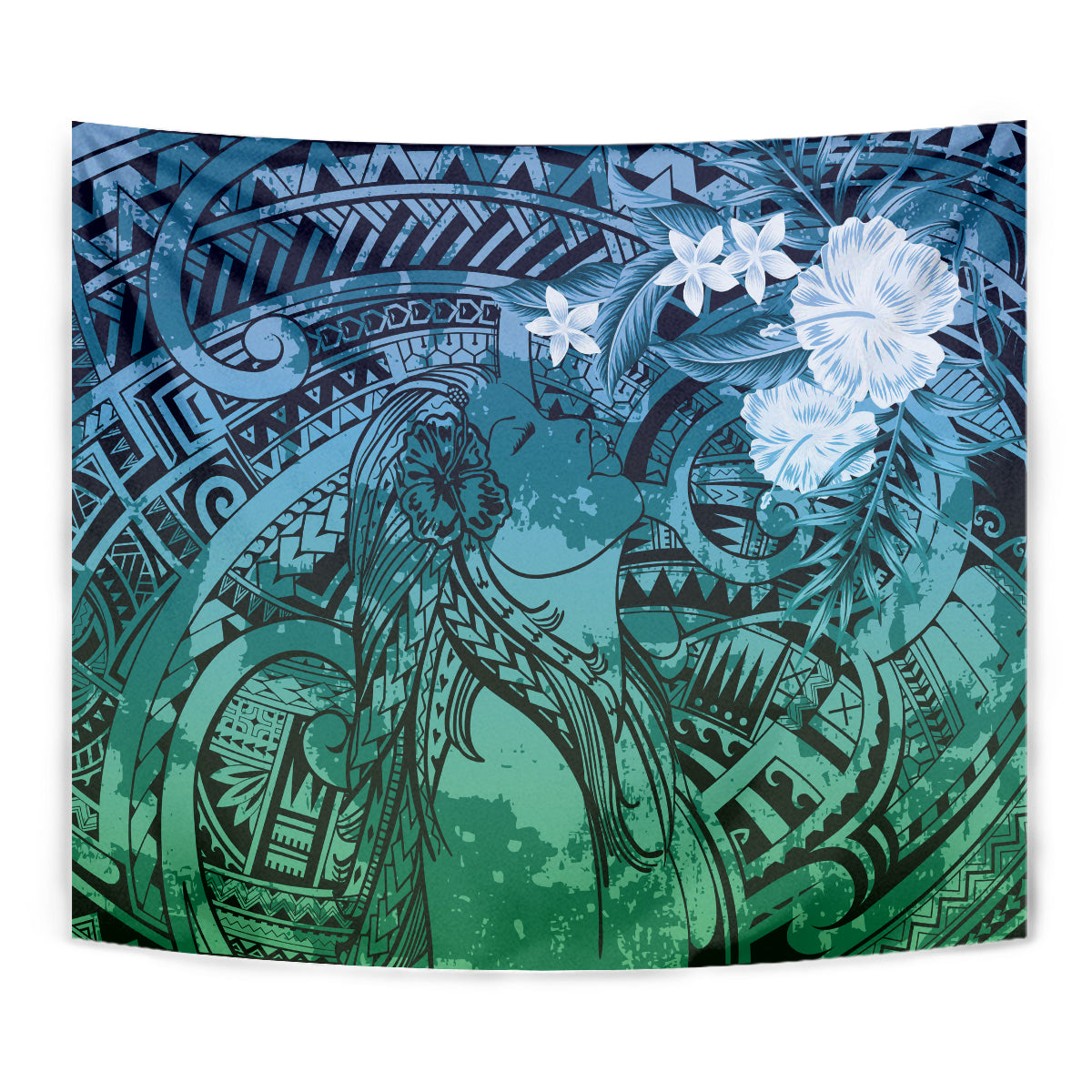 Pacific Beauty Girl Tapestry Blue Polyneisan Tribal Vintage Motif LT9 - Polynesian Pride