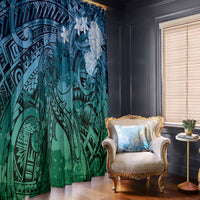 Pacific Beauty Girl Window Curtain Blue Polyneisan Tribal Vintage Motif LT9 - Polynesian Pride
