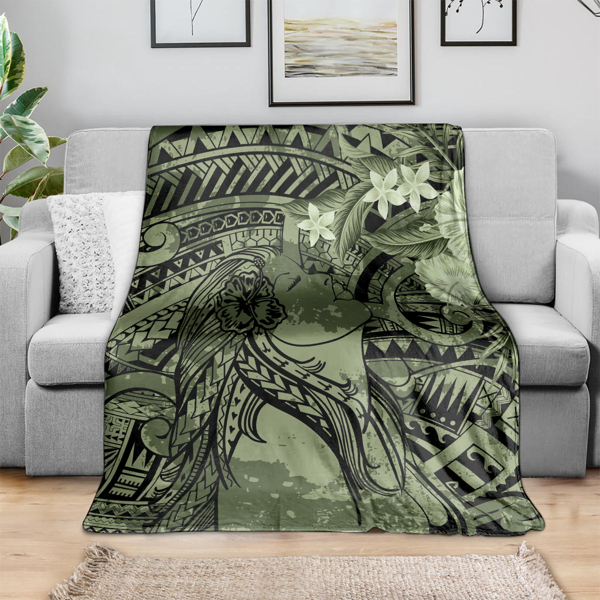 Pacific Beauty Girl Blanket Green Polyneisan Tribal Vintage Motif LT9 - Polynesian Pride