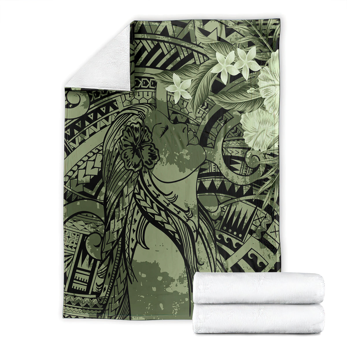 Pacific Beauty Girl Blanket Green Polyneisan Tribal Vintage Motif LT9 - Polynesian Pride