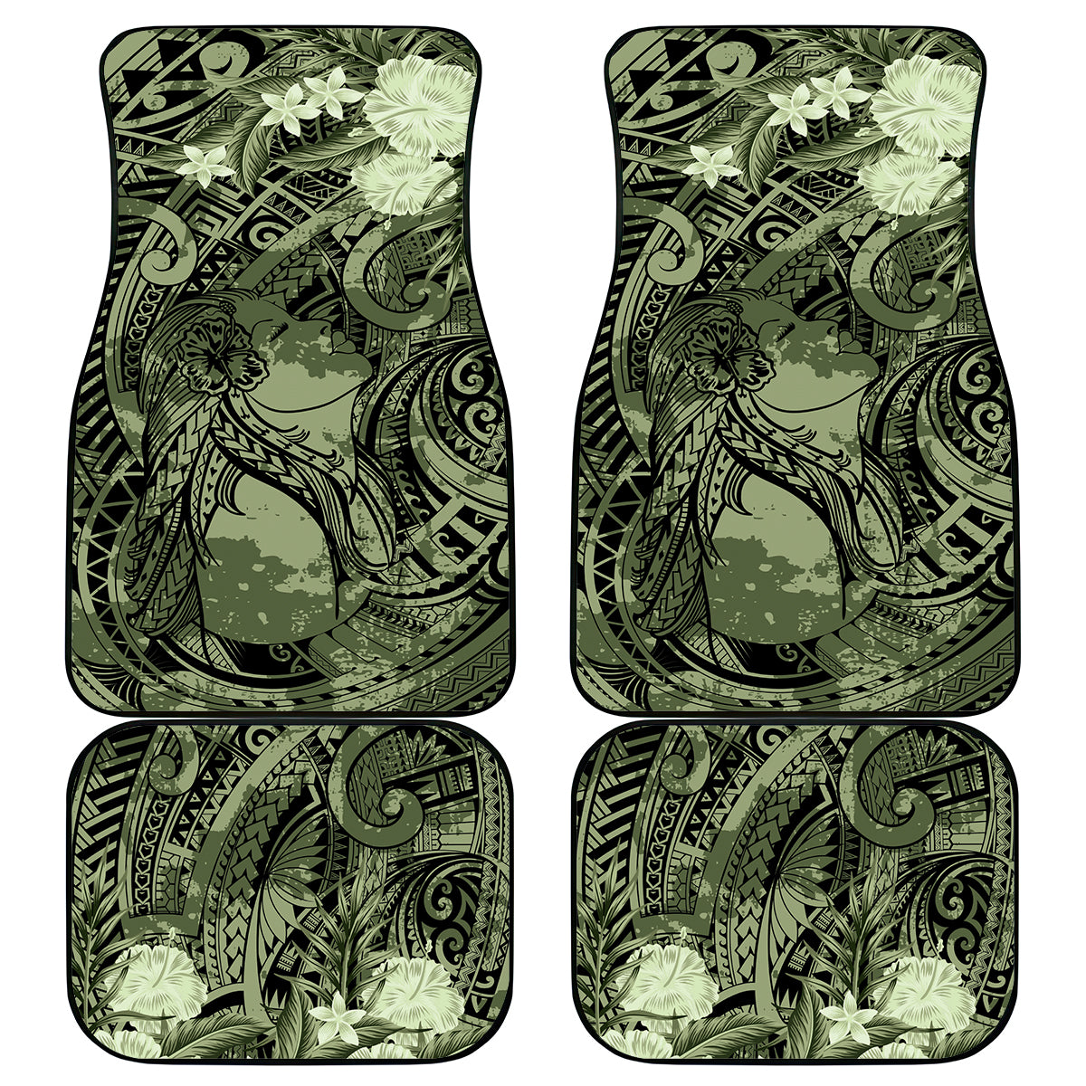 Pacific Beauty Girl Car Mats Green Polyneisan Tribal Vintage Motif LT9 - Polynesian Pride