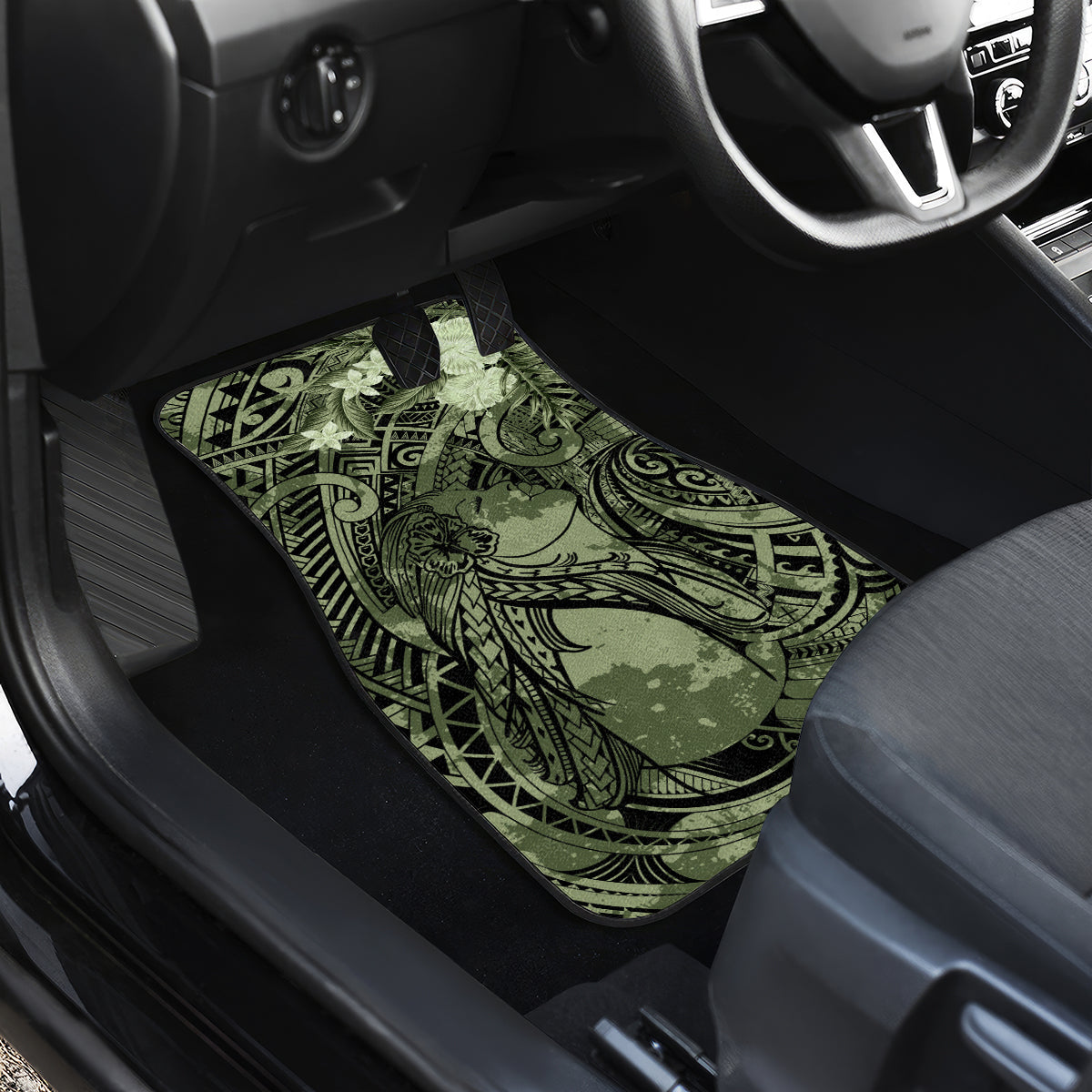 Pacific Beauty Girl Car Mats Green Polyneisan Tribal Vintage Motif LT9 - Polynesian Pride