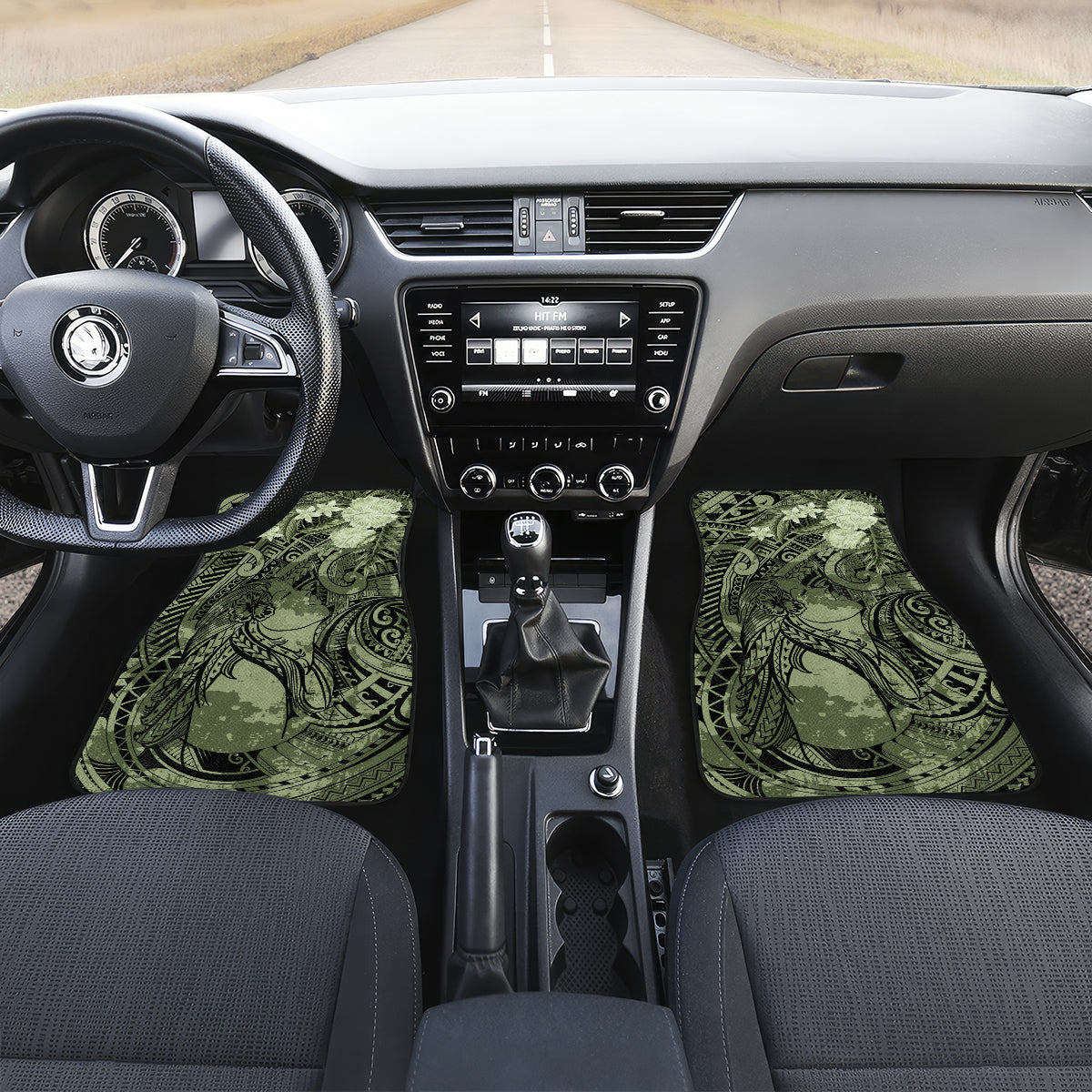 Pacific Beauty Girl Car Mats Green Polyneisan Tribal Vintage Motif LT9 Set 2pcs - Front Green - Polynesian Pride