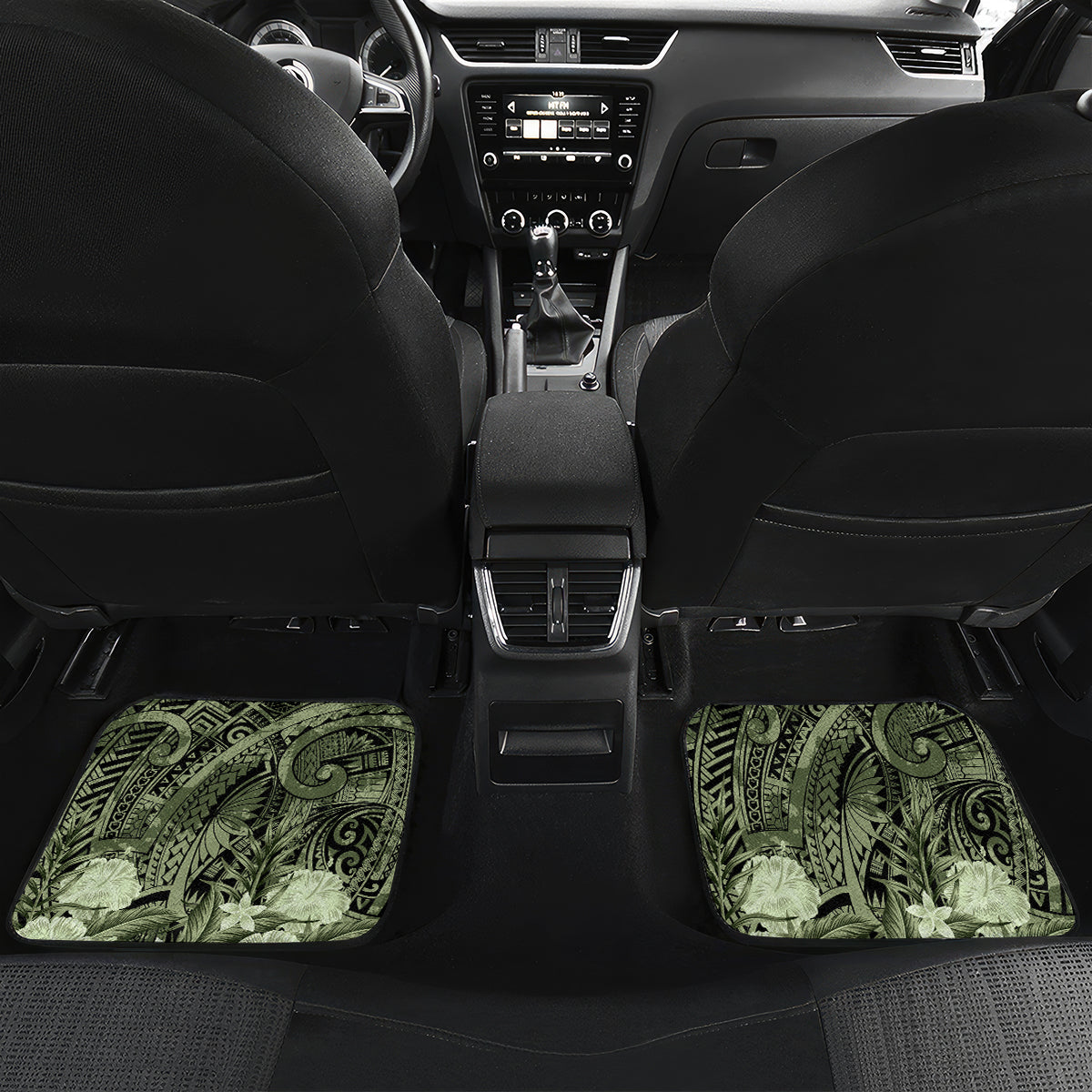 Pacific Beauty Girl Car Mats Green Polyneisan Tribal Vintage Motif LT9 Set 2pcs - Back Green - Polynesian Pride