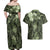 Pacific Beauty Girl Couples Matching Off Shoulder Maxi Dress and Hawaiian Shirt Green Polyneisan Tribal Vintage Motif