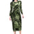 Pacific Beauty Girl Family Matching Long Sleeve Bodycon Dress and Hawaiian Shirt Green Polyneisan Tribal Vintage Motif