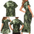 Pacific Beauty Girl Family Matching Short Sleeve Bodycon Dress and Hawaiian Shirt Green Polyneisan Tribal Vintage Motif