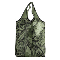 Pacific Beauty Girl Grocery Bag Green Polyneisan Tribal Vintage Motif