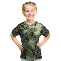 Pacific Beauty Girl Kid T Shirt Green Polyneisan Tribal Vintage Motif
