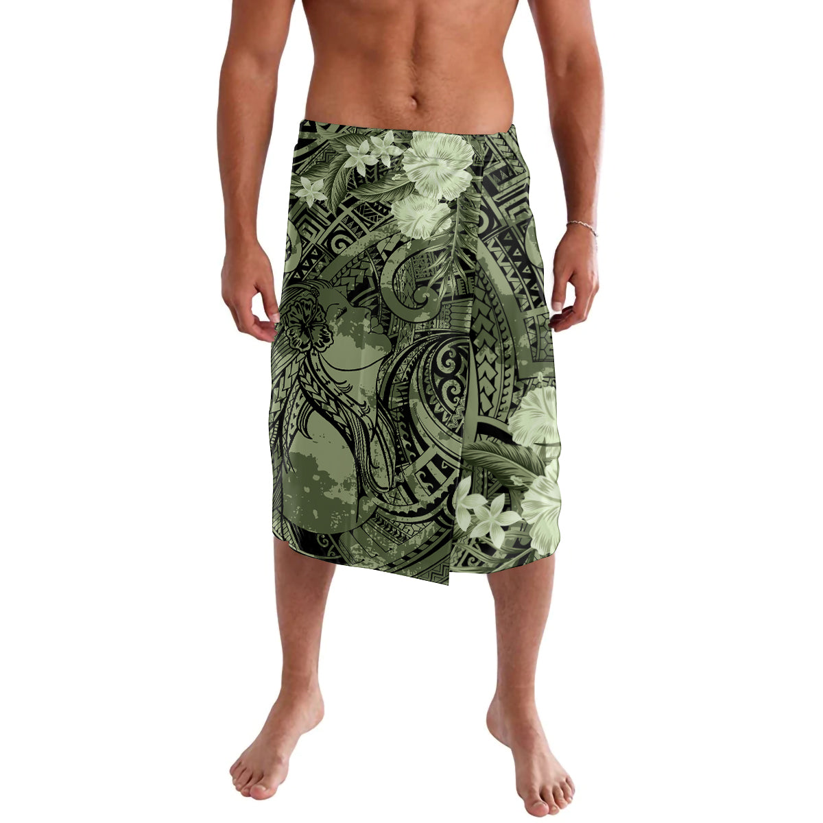 Pacific Beauty Girl Lavalava Green Polyneisan Tribal Vintage Motif LT9 Green - Polynesian Pride