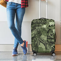Pacific Beauty Girl Luggage Cover Green Polyneisan Tribal Vintage Motif