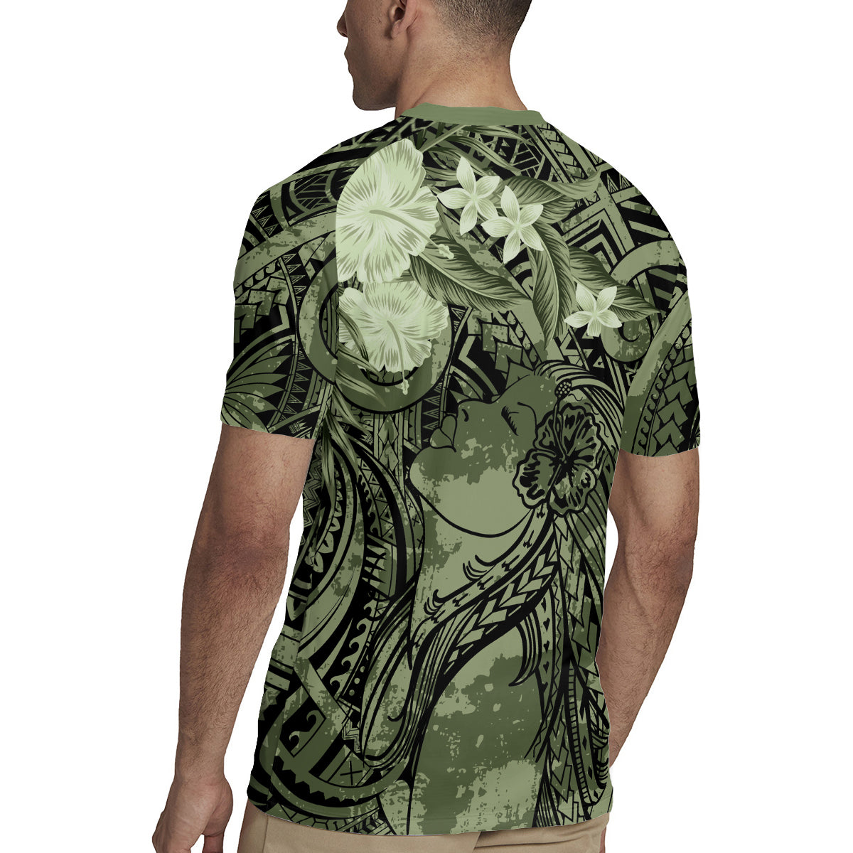 Pacific Beauty Girl Rugby Jersey Green Polyneisan Tribal Vintage Motif