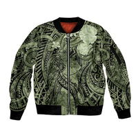 Pacific Beauty Girl Sleeve Zip Bomber Jacket Green Polyneisan Tribal Vintage Motif LT9 Unisex Green - Polynesian Pride
