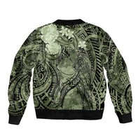 Pacific Beauty Girl Sleeve Zip Bomber Jacket Green Polyneisan Tribal Vintage Motif LT9 - Polynesian Pride