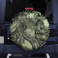 Pacific Beauty Girl Spare Tire Cover Green Polyneisan Tribal Vintage Motif