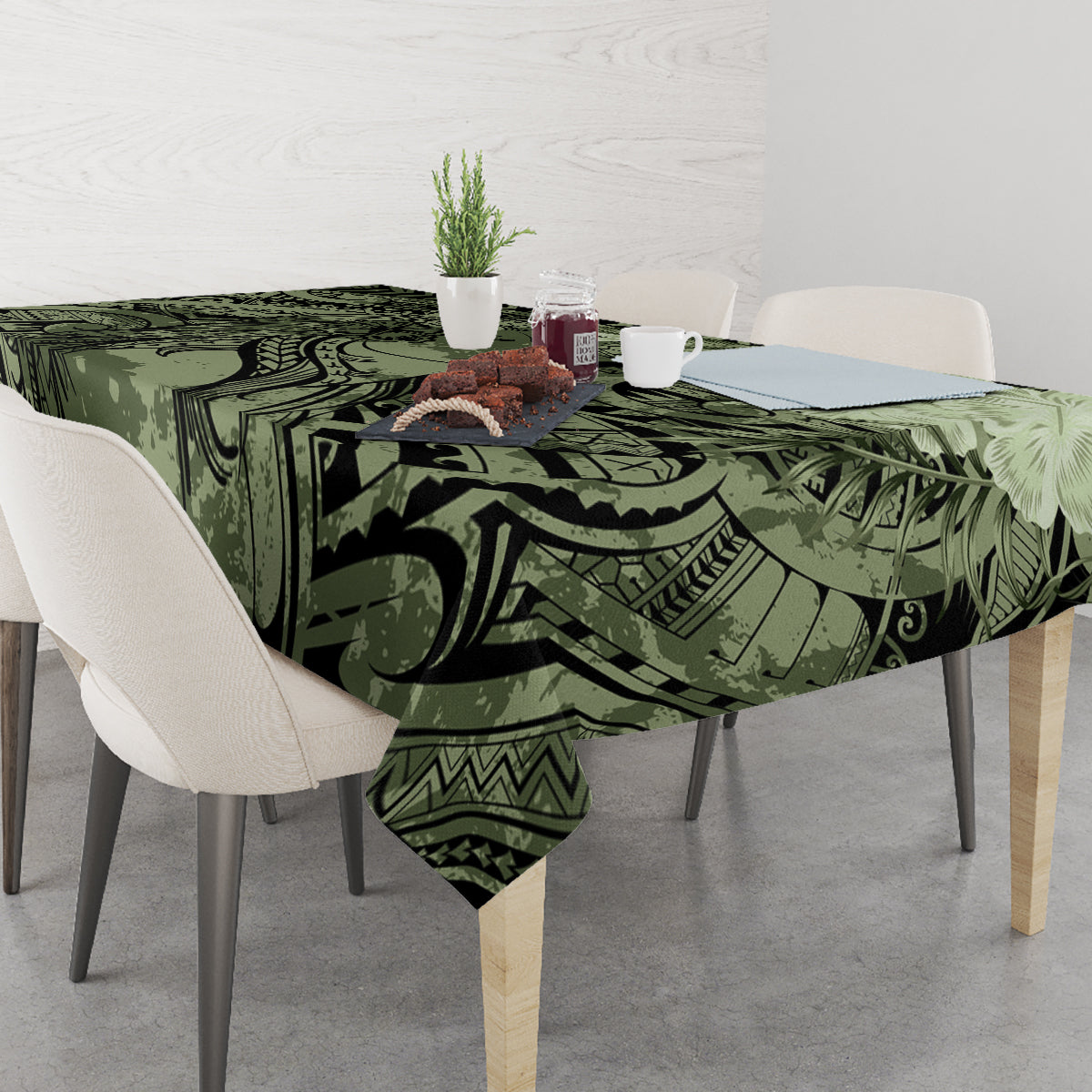 Pacific Beauty Girl Tablecloth Green Polyneisan Tribal Vintage Motif LT9 - Polynesian Pride
