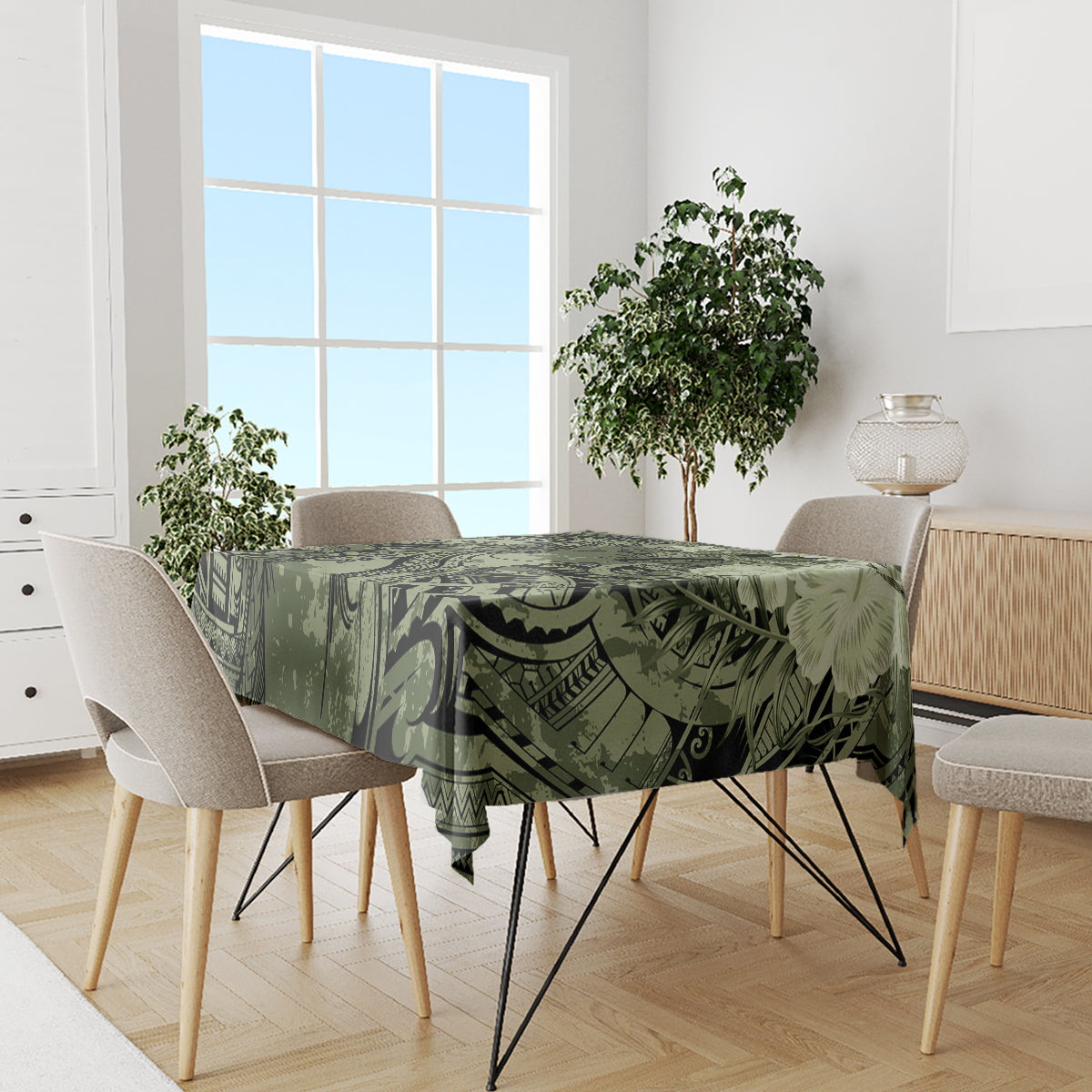 Pacific Beauty Girl Tablecloth Green Polyneisan Tribal Vintage Motif LT9 - Polynesian Pride