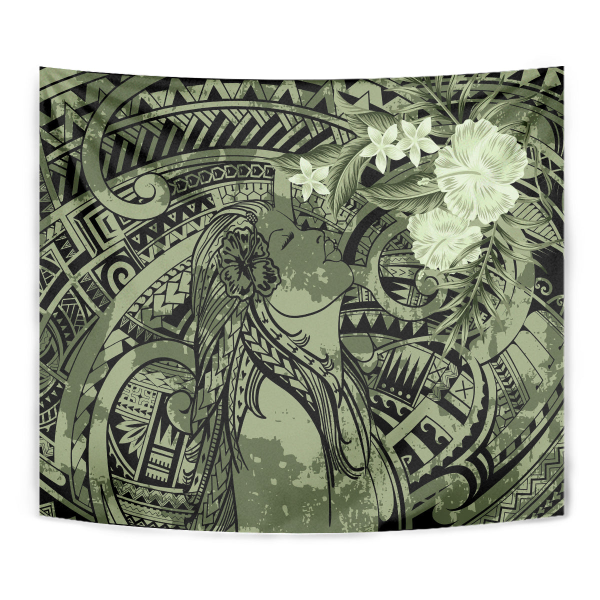 Pacific Beauty Girl Tapestry Green Polyneisan Tribal Vintage Motif LT9 - Polynesian Pride