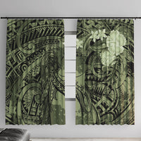 Pacific Beauty Girl Window Curtain Green Polyneisan Tribal Vintage Motif LT9 With Hooks Green - Polynesian Pride