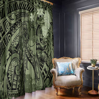 Pacific Beauty Girl Window Curtain Green Polyneisan Tribal Vintage Motif LT9 - Polynesian Pride